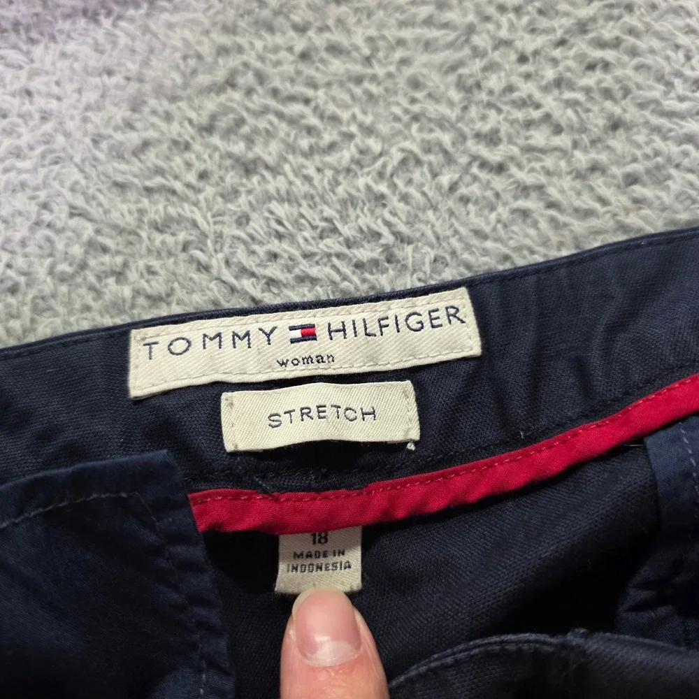 Tommy Hilfiger Womens 18 Chino Pants Navy Blue Stretch Cuffed Cropped Trousers